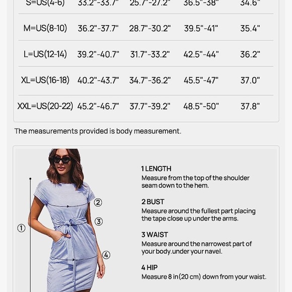 Women's Summer Striped Short Sleeve T Shirt Dress Casual Tie Waist with Pockets - Picture 4 of 5